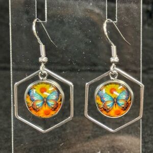 Colorful Butterfly And Sunflower Earrings